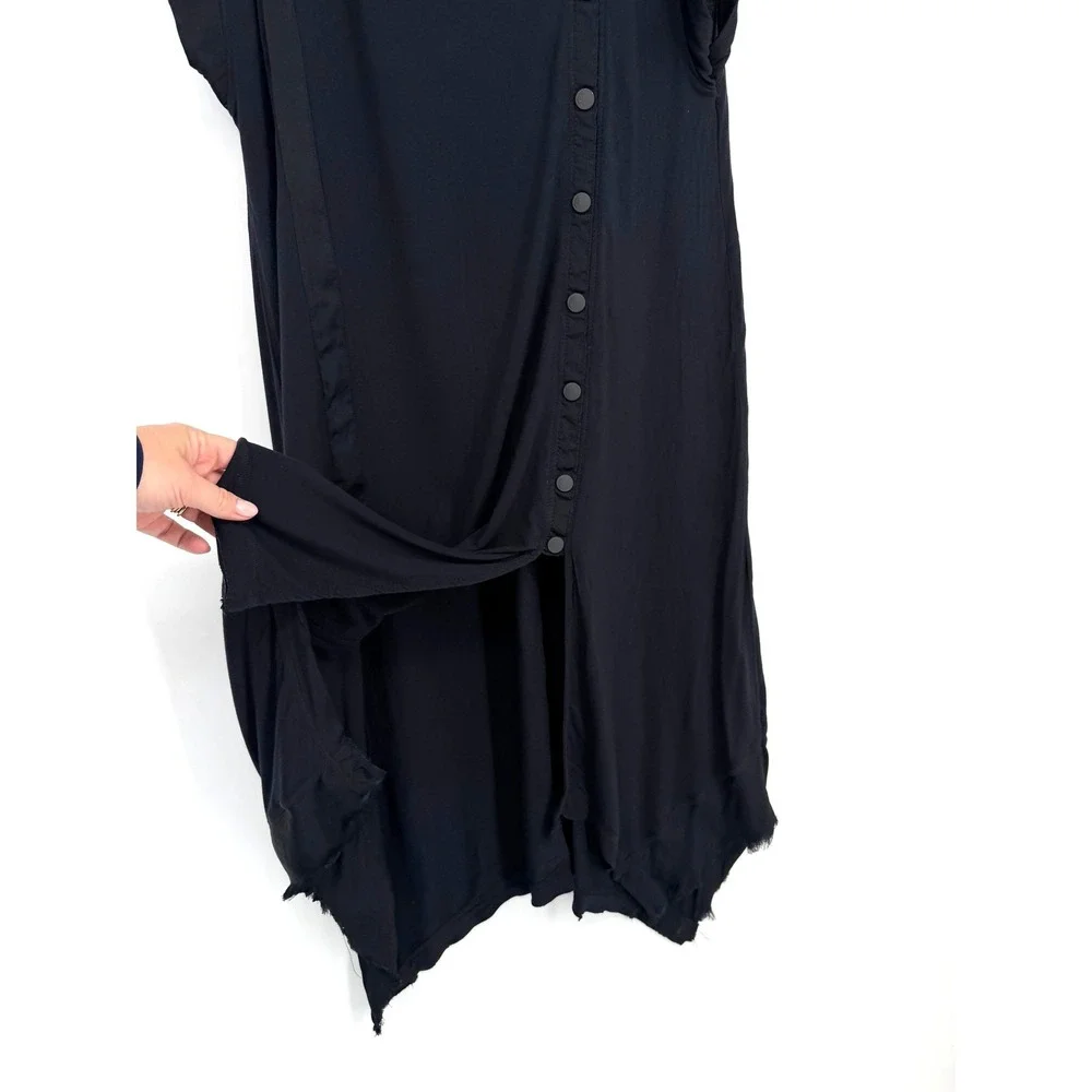Free People Kismet Black Asymmetrical Button Mini Dress Raw Hem XS OB1412981 - Picture 8 of 12